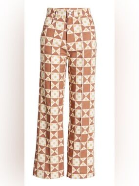 Lisa Says Gah Robyn Pants 25 High Waist Geometric Floral Retro BwnCream Straight
